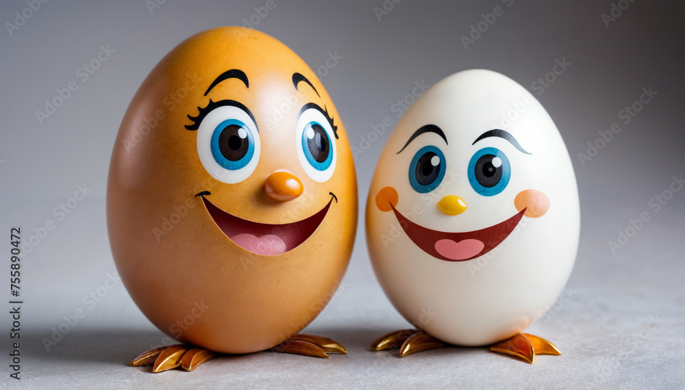 Humpty Dumpty - two chicken eggs with funny faces. Generative AI Humpty Dumpty - two chicken eggs with funny faces. Generative AI