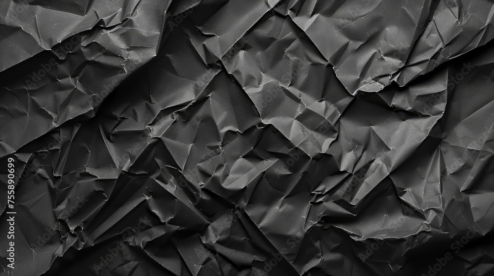 Obraz premium Black paper texture background, crumpled black sheet of paper with detailed shadows. Generated by artificial intelligence.