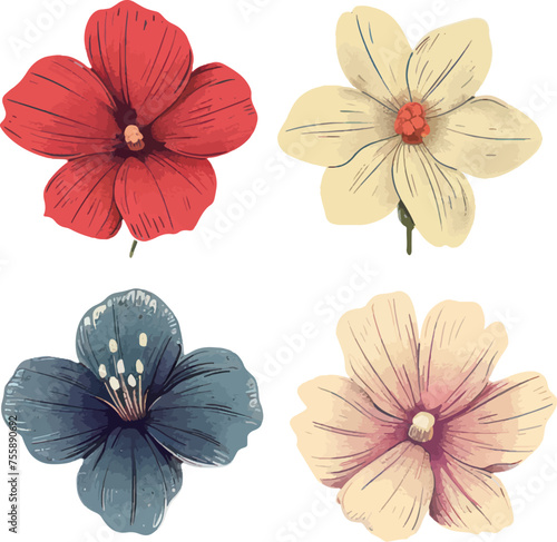 Set of flower, floral design elements, minimal object isolate illustration vector.