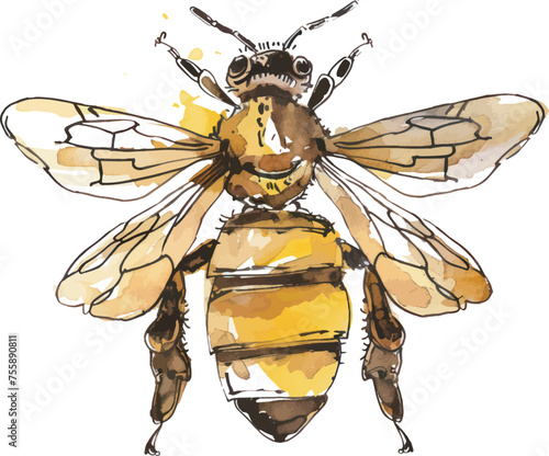 Bee watercolor object isolate illustration vector.	
