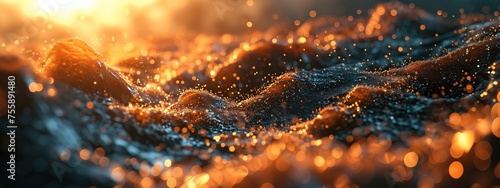 A blurry image of a body of water with a lot of sparkles