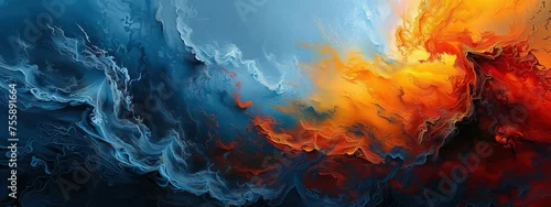 Panel kuchenny z motywem A painting of a wave with blue and orange colors