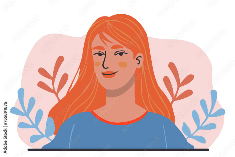Portrait of a red-haired woman. Avatar for social network. Vector flat illustration, beautiful woman. Portrait of a red-haired woman. Avatar for social network. Vector flat illustration, beautiful woman.