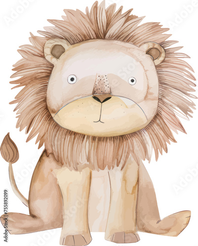 lion cartoon watercolor object isolate illustration vector.	
