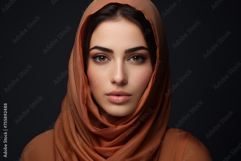 Portrait of a young woman with a dark hijab Portrait of a young woman with a dark hijab