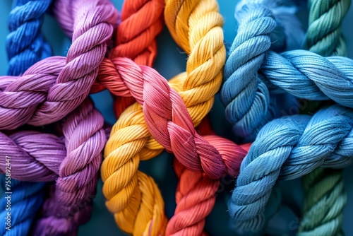 This image showcases ropes braided by a diverse team, with each strand symbolizing unity and support. The background enhances the message of cooperation and collective power, illustrating the strength