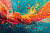 Swirling layers of vibrant orange and soothing blue colors dance across the canvas in an abstract painting