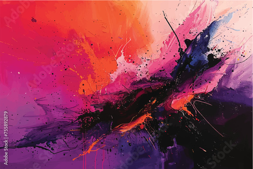 Pink, purple, and orange hues swirl in abstract patterns, evoking a sense of movement and whimsy