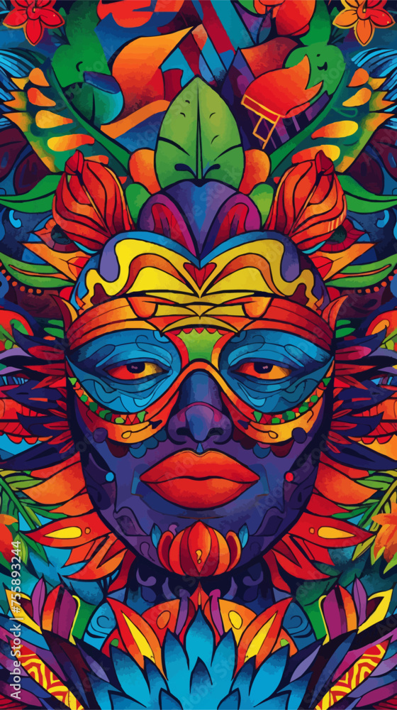 Fototapeta Brazilian carnival and festival! Vector abstract holiday illustration with people, dancers and musicians. Party drawing for poster