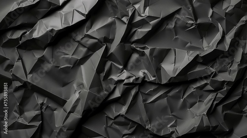 Black paper texture background, crumpled black sheet of paper with detailed shadows. Generated by artificial intelligence.