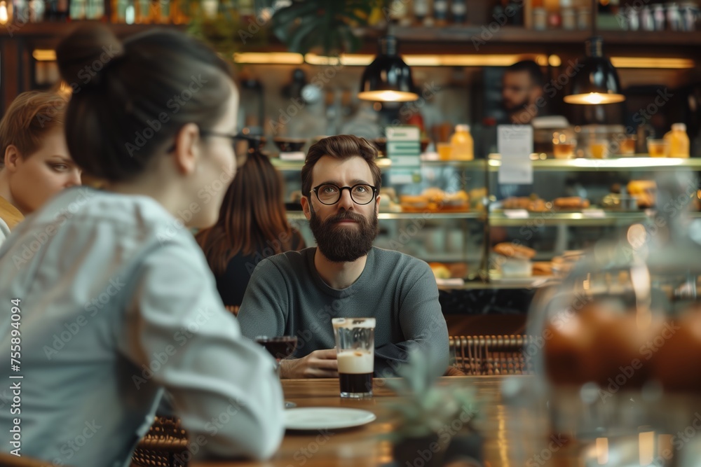 A man with a beard and glasses sits at a table with a woman