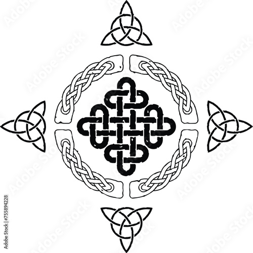 Grunge Celtic Knot Circle with Triquetra Symbols and  Knot Pattern