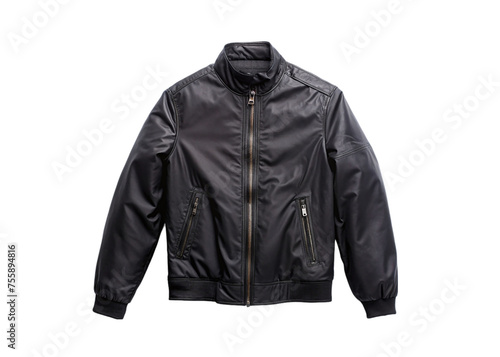 Black leather jacket isolated on transparent background.