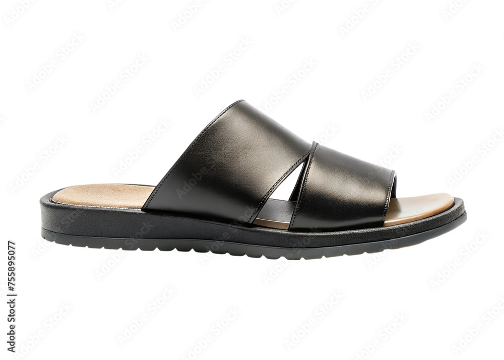 Male leather sandals isolated on a transparent background. Top view. Male leather sandals isolated on a transparent background. Top view.