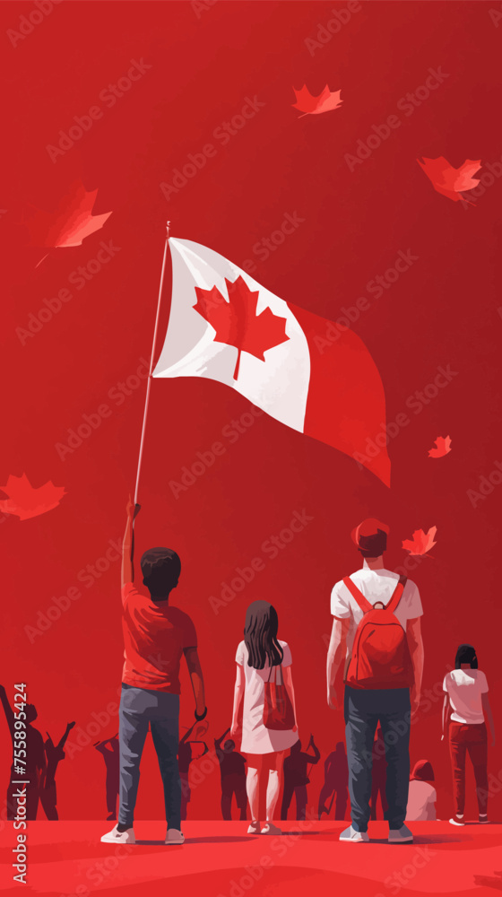 Fototapeta premium uly 1st - Happy Canada day illustration of People with Canada flag