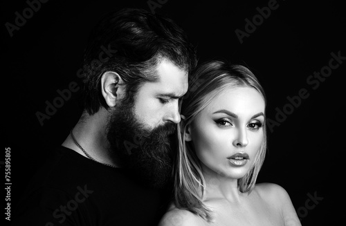 Fashionable close up portrait of young couple. Fashion vogue trend people.