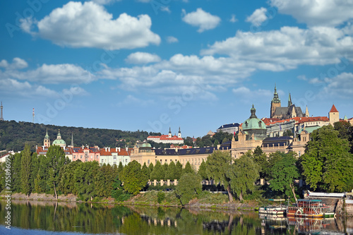 Prague Castle and Vltava river cityscape Czech republic
