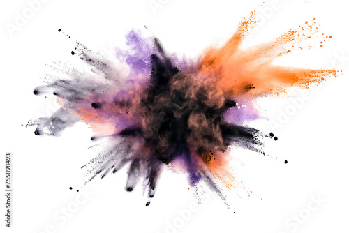 abstract colorful powder explosion splash isolated on a transparent background