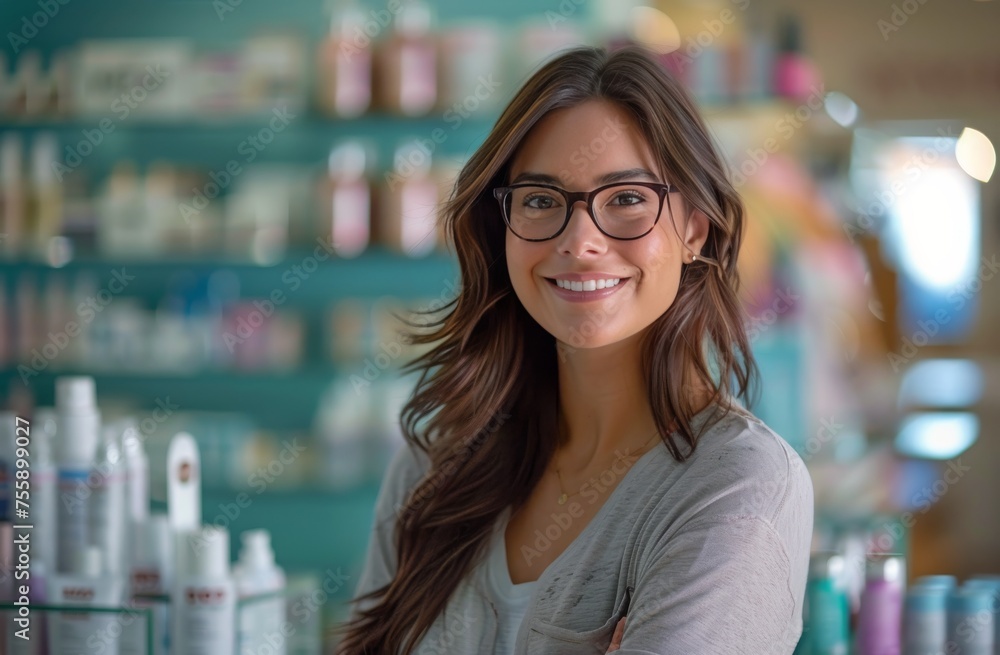 Woman Wearing Glasses in Front of Store Shelf