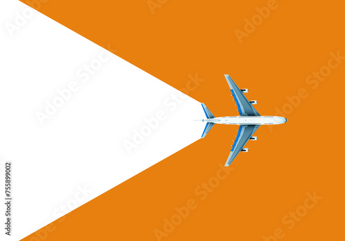 airplane in the clouds. Travel concept. Booking service or travel agency sign. Air transportation. Flight tickets ad. Flight travel trip banner for online booking. Travel and tour, flight concept