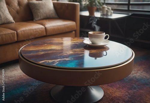 cup of hot coffee and tea on wood table besides window
