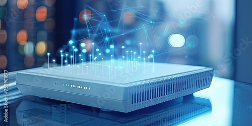 Obraz na płótnie Wireless modem and router delivering digital data for the internet and intranet