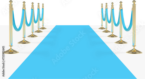 Blue carpet with blue ropes on golden stanchions