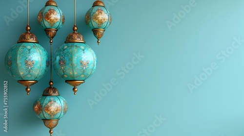 Hyper-Realistic Moroccan Lamps on Turquoise Background, To provide a high-quality and visually striking image for interior design or home decor