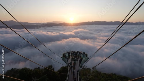 time lapse Skywalk Aiyerweng First light at Aiyerweng Aiyerweng Subdistrict, Betong District, Yala Province, Betong, Thailand, Yala Province of Thailand. photo