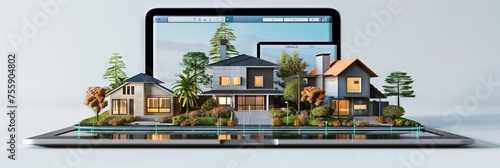 Residential real estate website concept with residential housing on a laptop screen © Brian