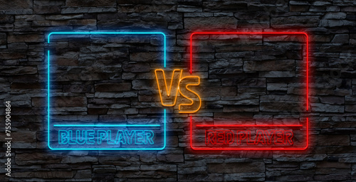 Versus screen design in neon style. Neon banner Announcement of two fighters. Blue futuristic neon VS leaves. Competition vs match game, martial battle vs sport. Vector illustration. photo