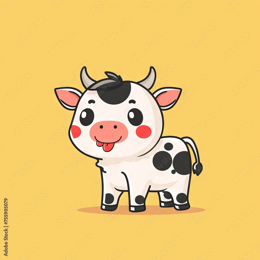Cute animated kawaii cow. Modern animation style icon isolated on solid background Cute animated kawaii cow. Modern animation style icon isolated on solid background