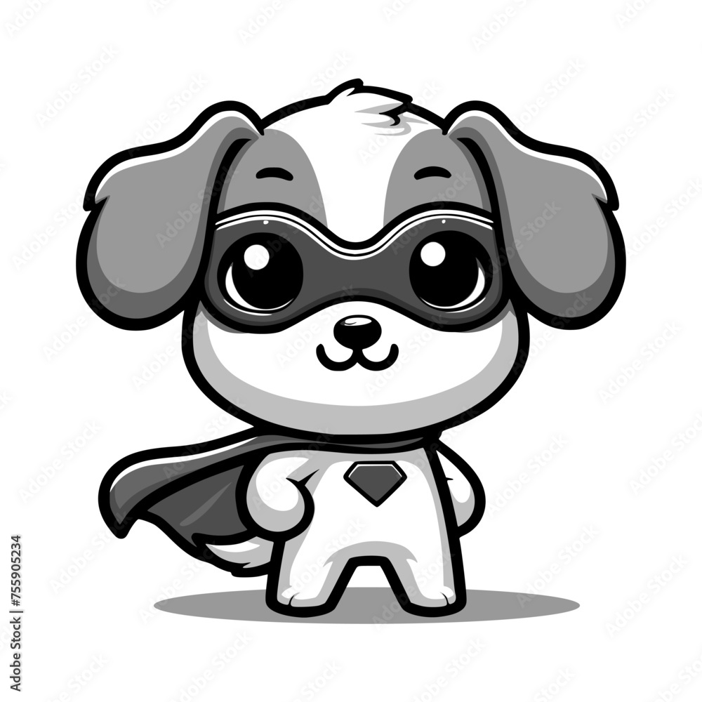 Fototapeta premium cartoon character of dog super hero - black and white (artwork 2)