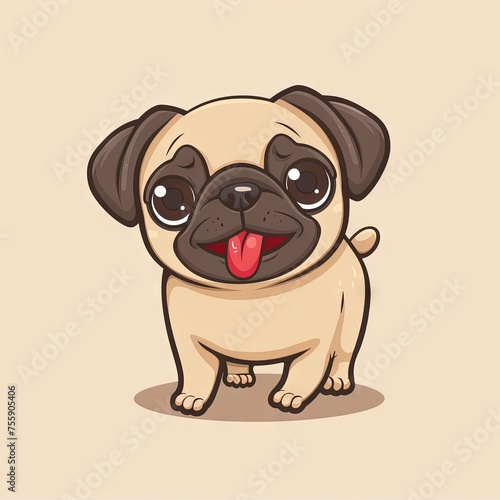 Cute animated kawaii pug puppy dog. Modern animation style icon isolated on solid background