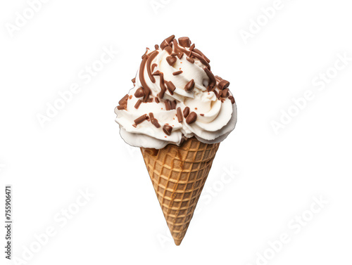 straciatello ice cream in a cown isolated on transparent background, transparency image, removed background