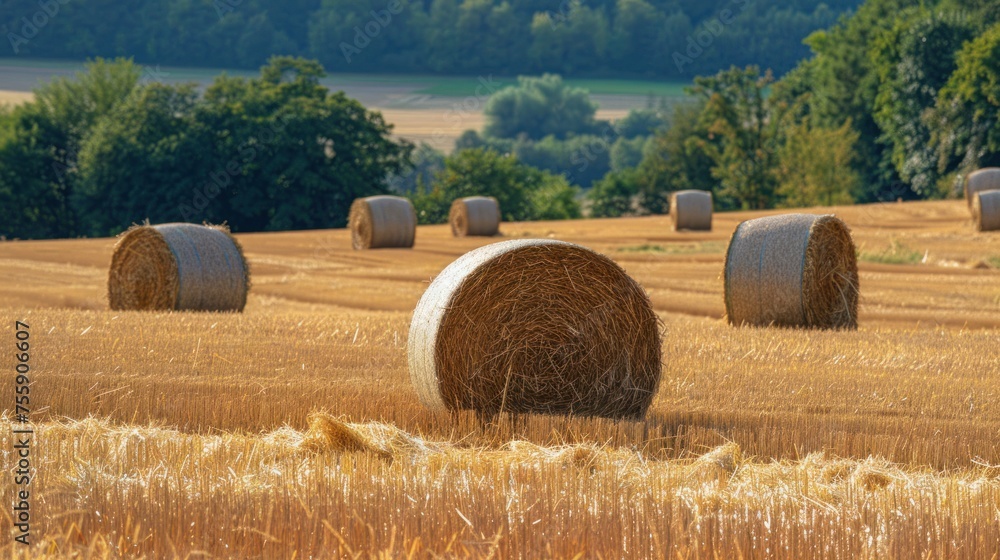 straw bales on an agricultural field