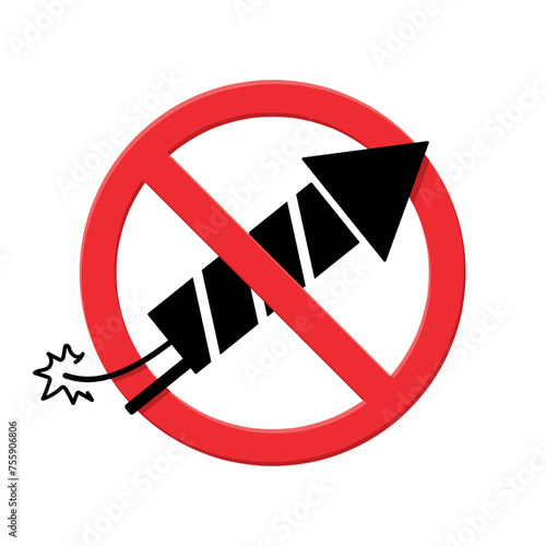 no fireworks allowed sign, forbidden circle, black skyrocket icon with red crossed out circle vector image