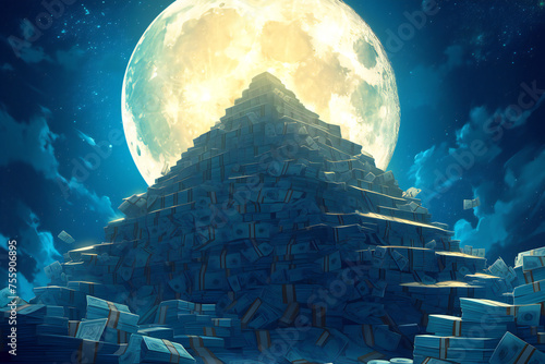 pyramid, egypt, night, money, moon