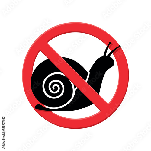 snail control, snails damage prevention, crossed out warning sign, stop garden pests, forbidden circle, vector illustration