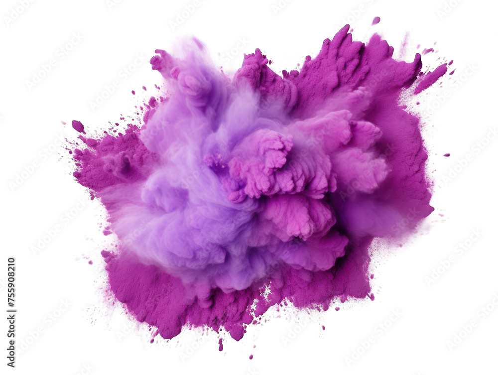 Mauve paint color powder festival explosion burst isolated on transparent background, transparency image, removed background