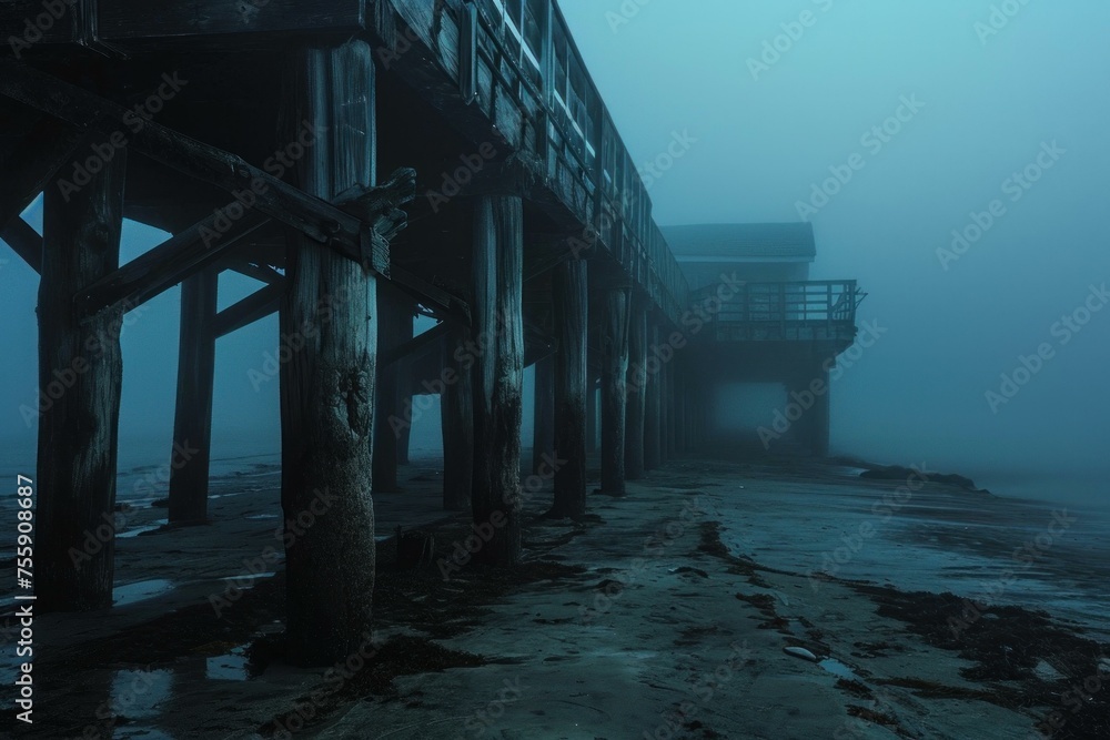 Abandoned pier. View travel harbor. Generate Ai