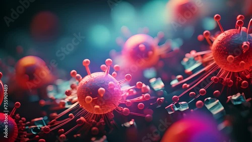 human immune cells, Cancer cells on scientific background, Nanotechnology, Bacteria and virus cells World under the microscope photo