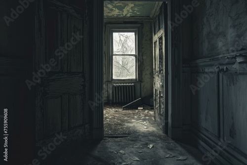 Abandoned room. Scary empty inside. Generate Ai