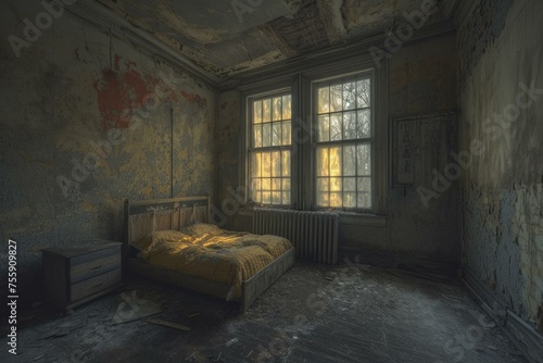 Abandoned room spooky. Mansion horror. Generate Ai