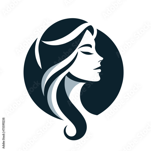 Beautiful woman face logo. Hair, spa and aesthetics business concept. Modern, elegant, luxury style. Vector illustration