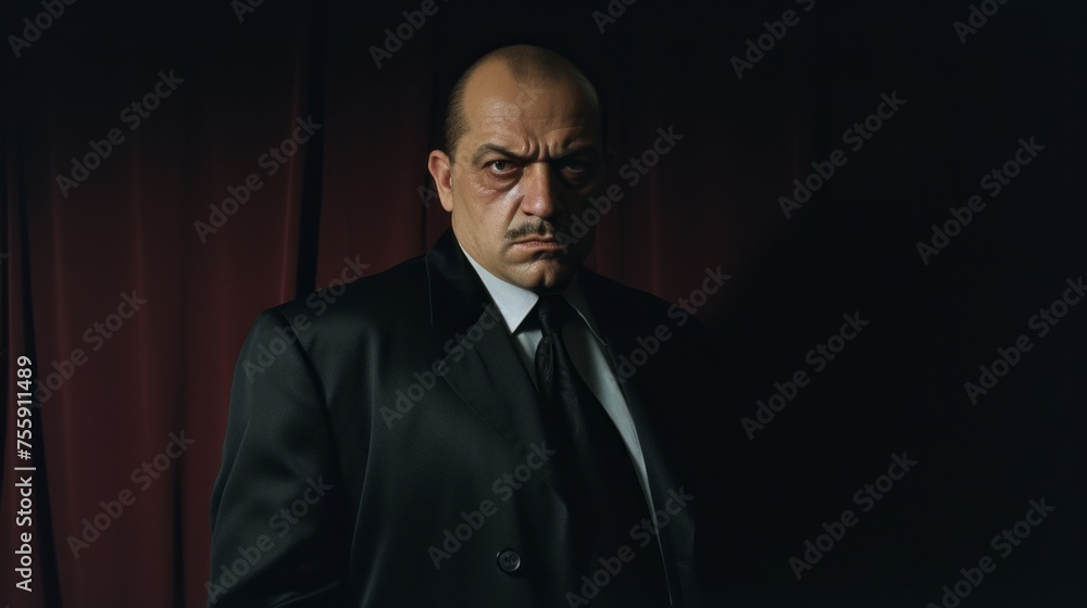 Mafia boss. Portrait of a crime boss. Serious brutal face of a man. Unveiling the Intensity of a Ruthless Mafia Boss Mafia boss. Portrait of a crime boss. Serious brutal face of a man. Unveiling the Intensity of a Ruthless Mafia Boss