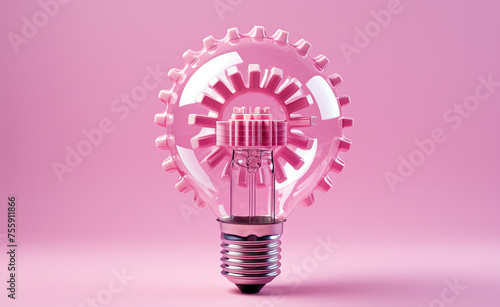 GIANT lightbulb made in small gears, pink background сreated with Generative Ai