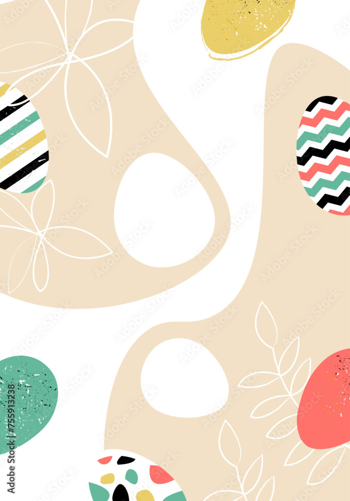 easter background, beige background with eggs scattered along the contour. Trendy Easter design with typography, hand painted strokes and dots and eggs in pastel colors. Modern minimal style. easter background, beige background with eggs scattered along the contour. Trendy Easter design with typography, hand painted strokes and dots and eggs in pastel colors. Modern minimal style.