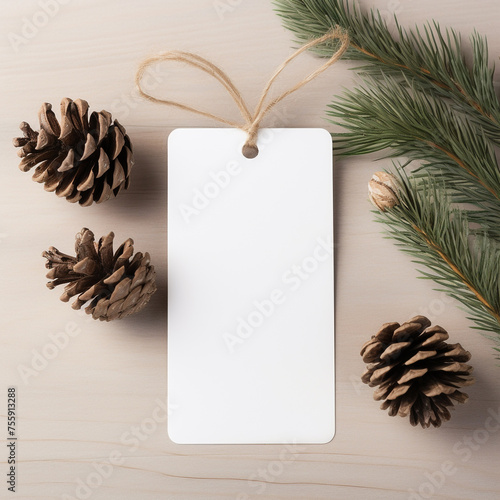 Christmas Gift Tag Mockup White Tag Mockup neutral Christmas scene, no string сreated with Generative Ai