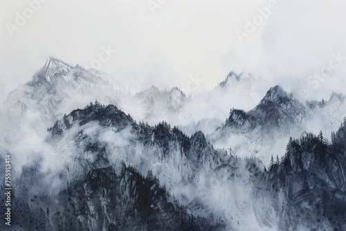 picture of beautiful mountains in a fog.